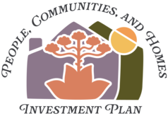 image of a house, sun, and flowering agave plant with the words People, Communities, and Homes Investment Plan