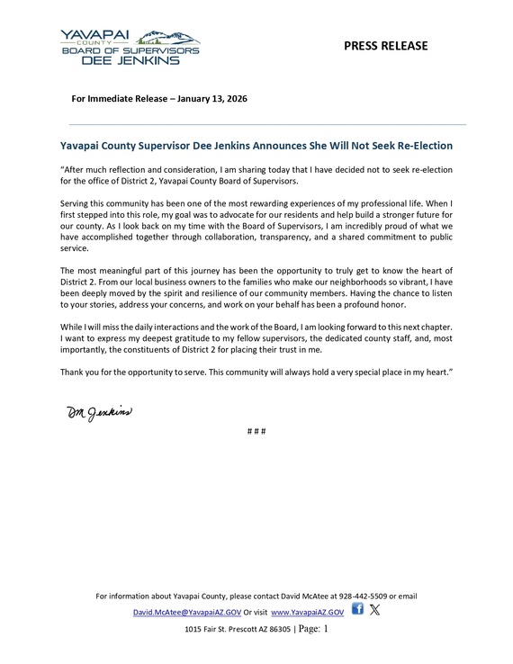 Press Release Dee Jenkins