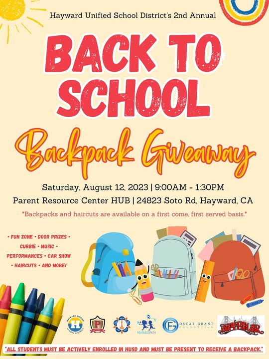 Back to School - Backpack Giveaway 2023 - HUSD