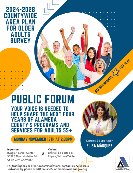 D2 public forum for the Countywide Area Plan for Older Adults Flyer
