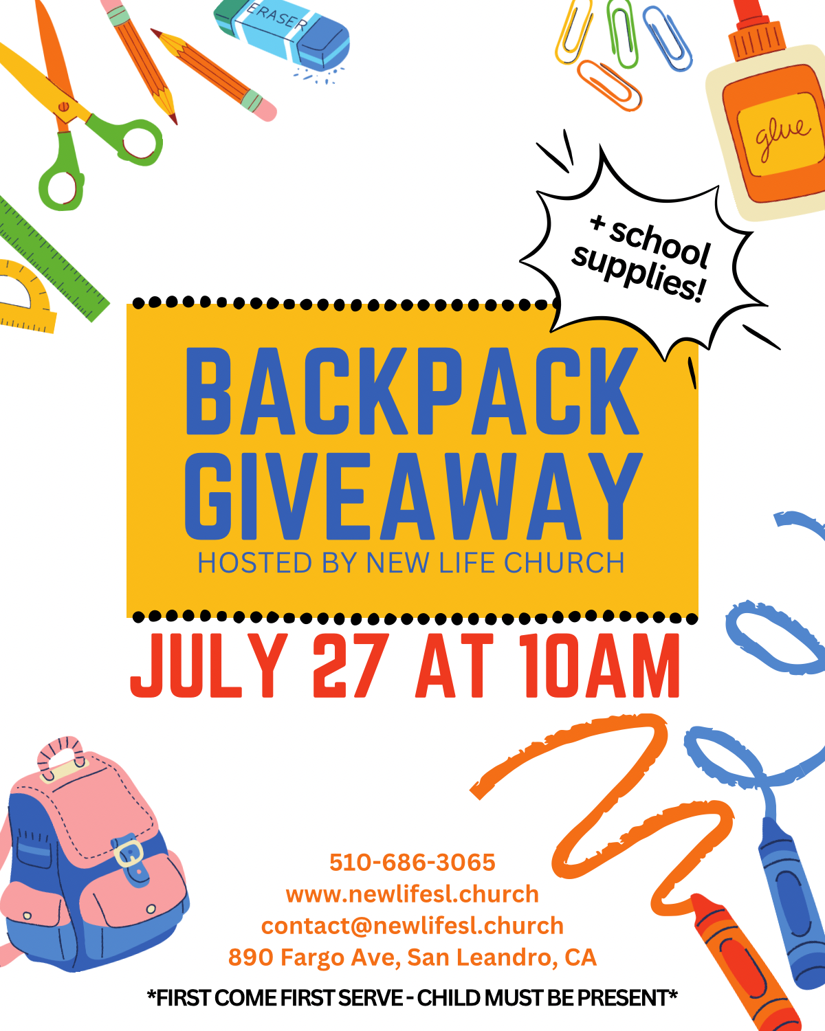 2024.07.27 San Leandro New Life Church Backpack Giveaway