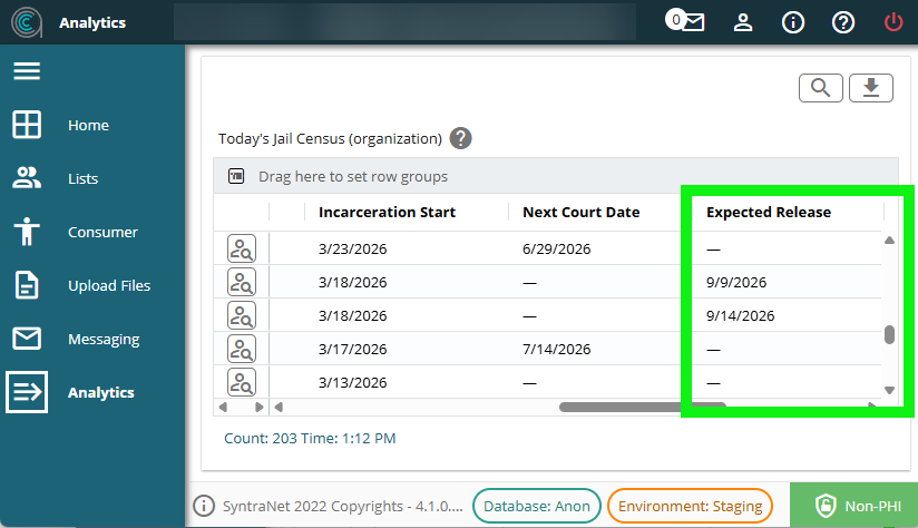 screenshot showing the expected release column