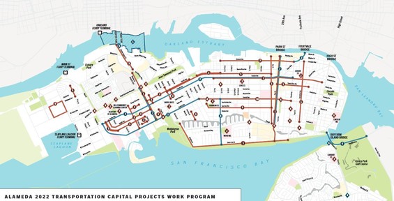 Map of Alameda 2022 Transportation Capital Projects Work Program 