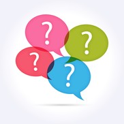 Graphic showing question marks inside speech bubbles