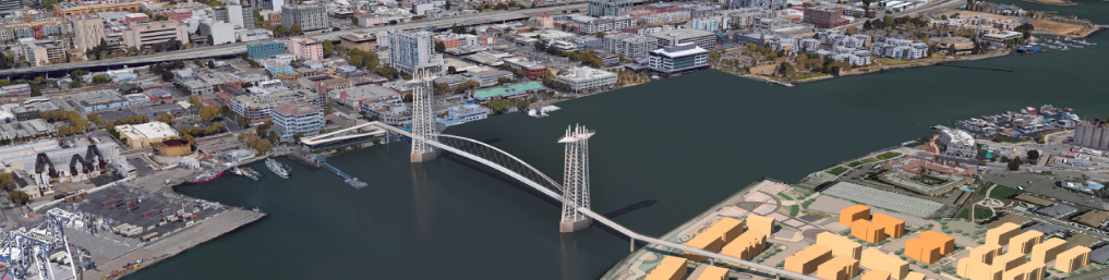 Mockup image of a bike/ped bridge across the Alameda/Oakland estuary
