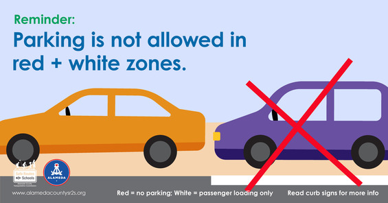 Parking is not allowed in red + white zones. Red = no parking; white = passenger loading only. Read curb signs for more info. 