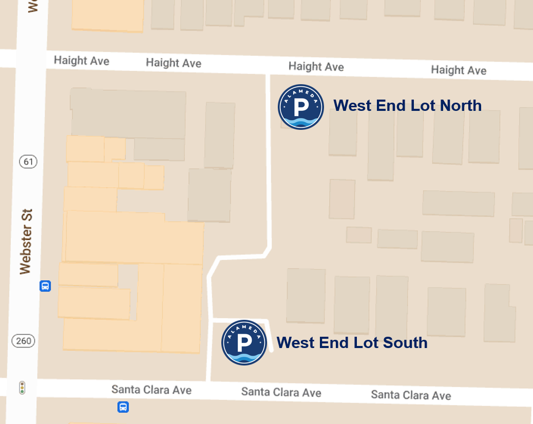 West End Lot map: Accessible from both Santa Clara Avenue and Haight Avenue just east of Webster Street