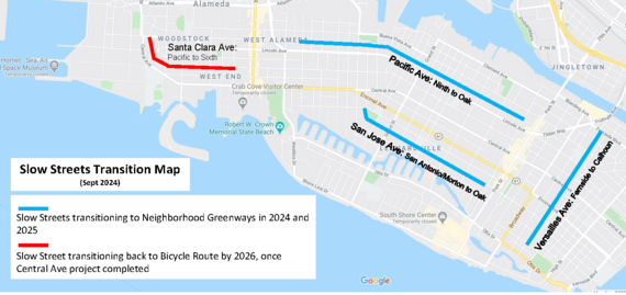 Map of existing Slow Streets and timing for transition to Neighborhood Greenways