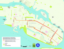 Map of Alameda with 9 Neighborhood Greenways to be implemented by 2030