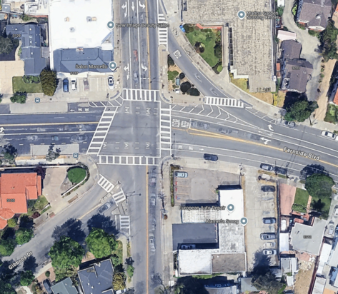 Aerial image of current Fernside/High/Gibbons intersection