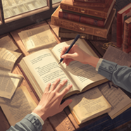 Open journal at a sunny, open window