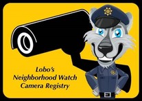 image of neighborhood watch character, Lobo, and a camera 