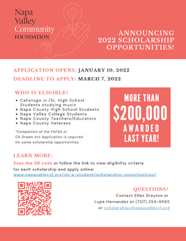 Napa Valley Community Fund Scholarship Flyer 2022 