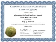 Operating Budget Excellence Award Fiscal Year 2022-2023