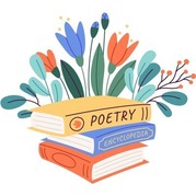 Photo of books and flowers. One book is titled Poetry and the other is an encyclopedia.
