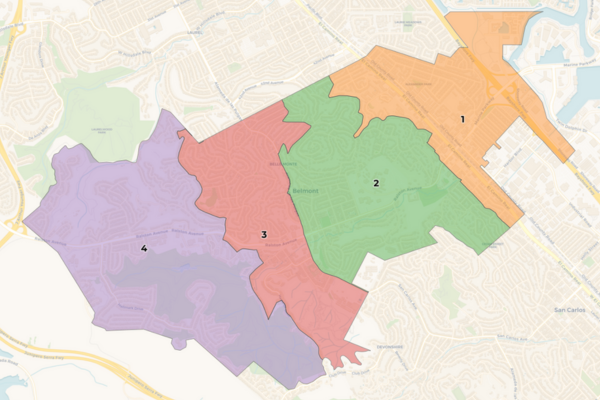 City of Belmont Map with 4 Districts