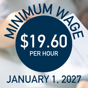 minimum wage $19.60 per hour; jan. 1 2027