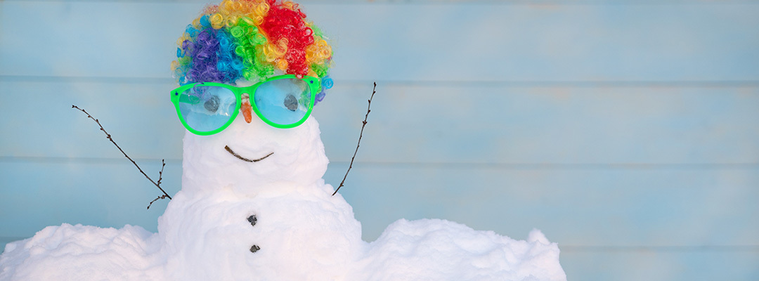 Snowman with clown wig