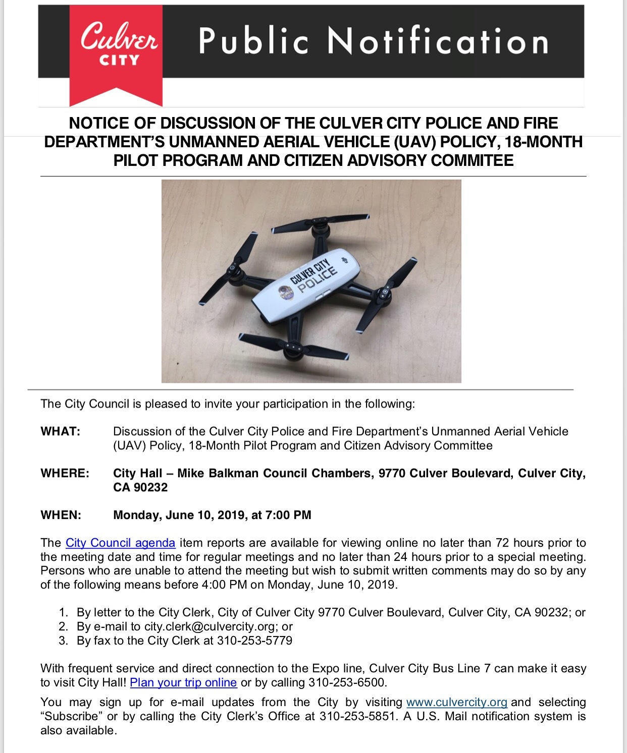 CCPD's Unmanned Aerial Vehicle Pilot Program (Drones)