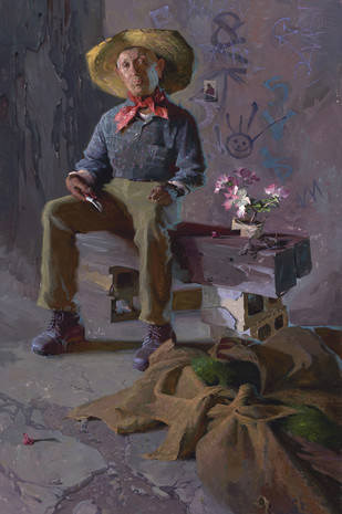 Artwork titled "El Rei Trabajador (The Gardener)" by Alexey Steele, 2016, oil on canvas, 72”x48".jpg