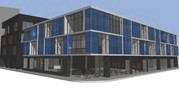 Corner 3 story building with windows