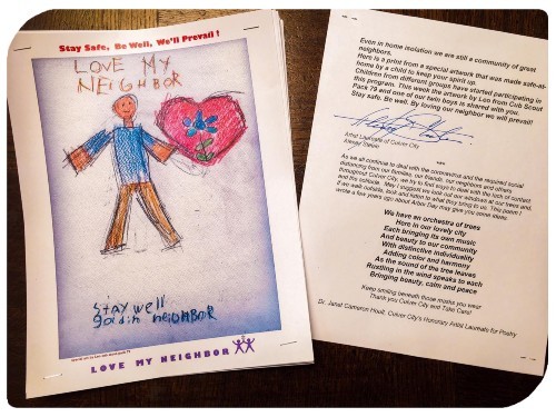 drawing of boy holding a heart along with a letter and poem by Dr. Janet Hoult