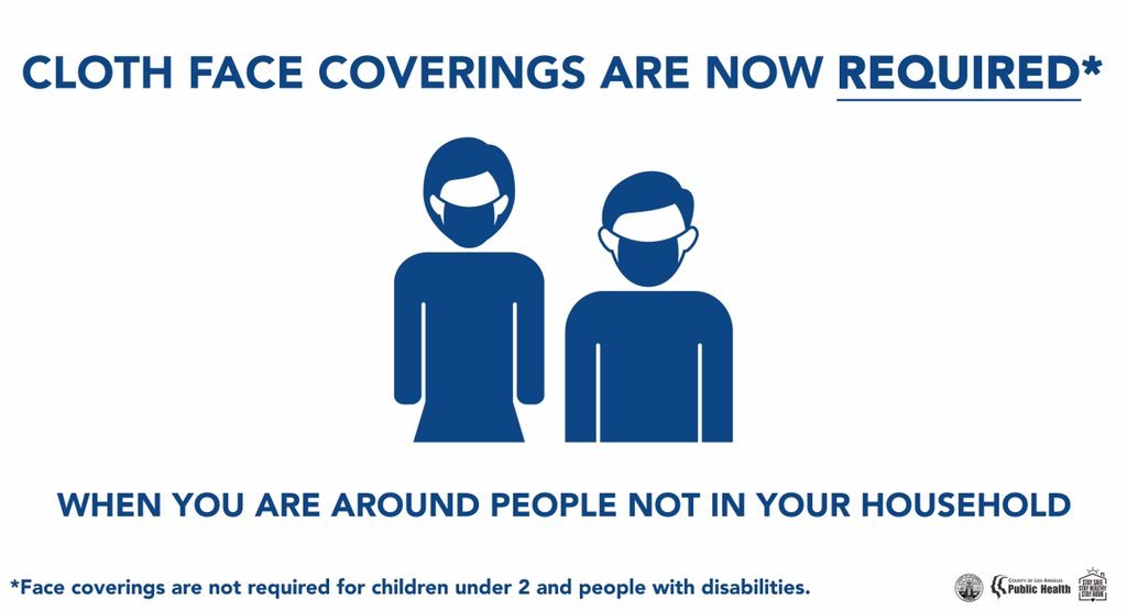 Cloth face coverings are required when you are around people not in your household. Not required for children under 2 & people with disabilities. 