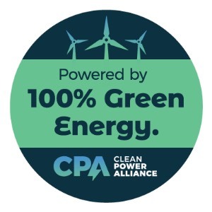 Clean Power Alliance logo, powered by 100% green energy
