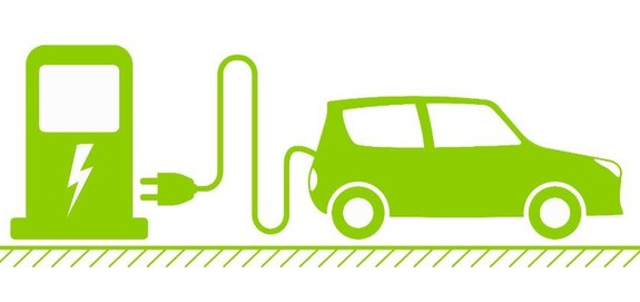 Clip art of electric vehicle charging at station