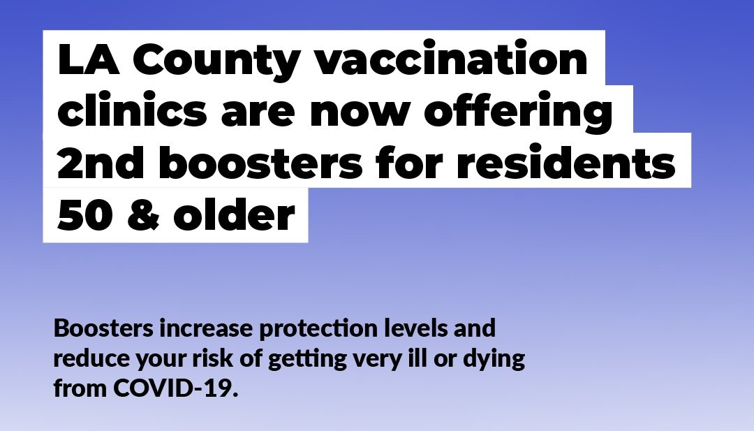 Clinics now offer 2nd boosters for 50+. Boosters increase protection & reduce risk of getting very ill or dying from COVID-19.