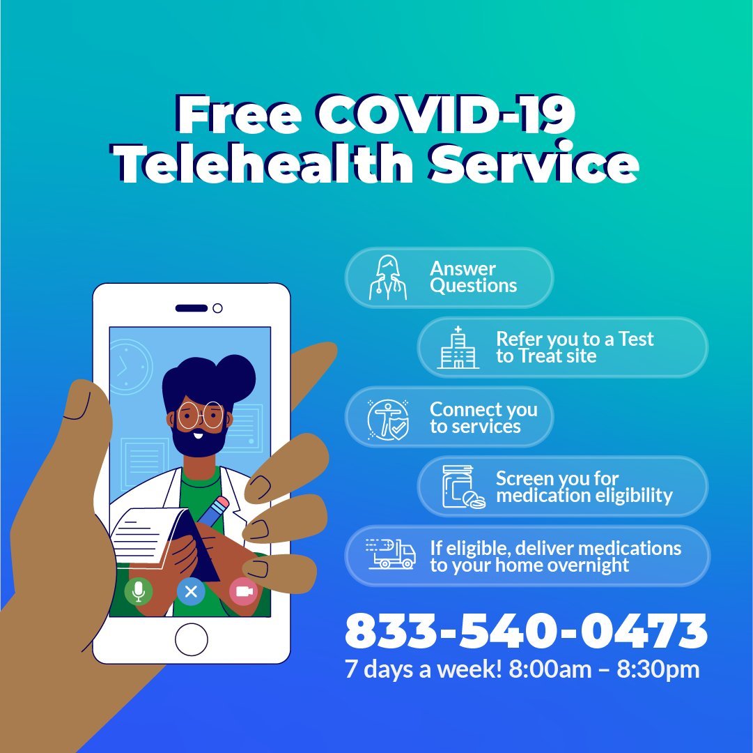 Free COVID-19 telehealth service 833-540-0473
