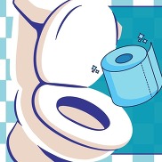 toilet and toilet paper on blue background