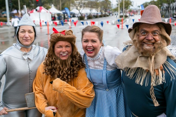 Four people dressed up as Wizard of Oz characters
