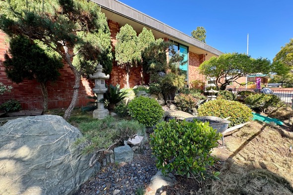 Crews have worked this week to restore the Kaizuka Garden in front of the Julian Dixon Library.