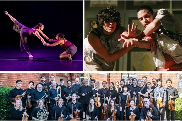 Three photos of different performing arts events in Culver City