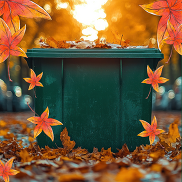 green bin with leaves