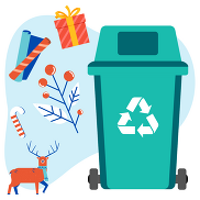 illustration of green bin and holiday decor