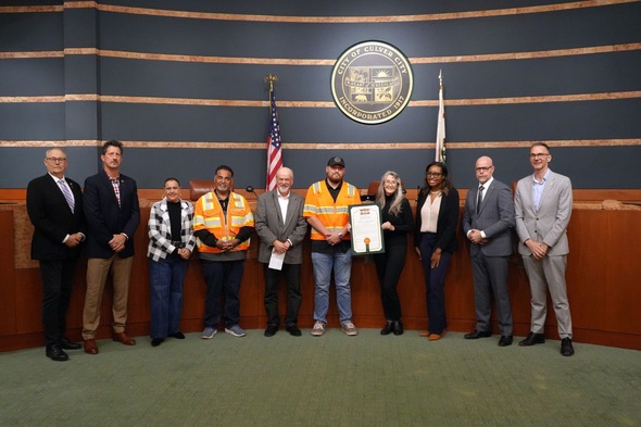 City Council with veterans during a proclamation on Monday