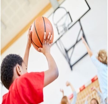 children playing basketball