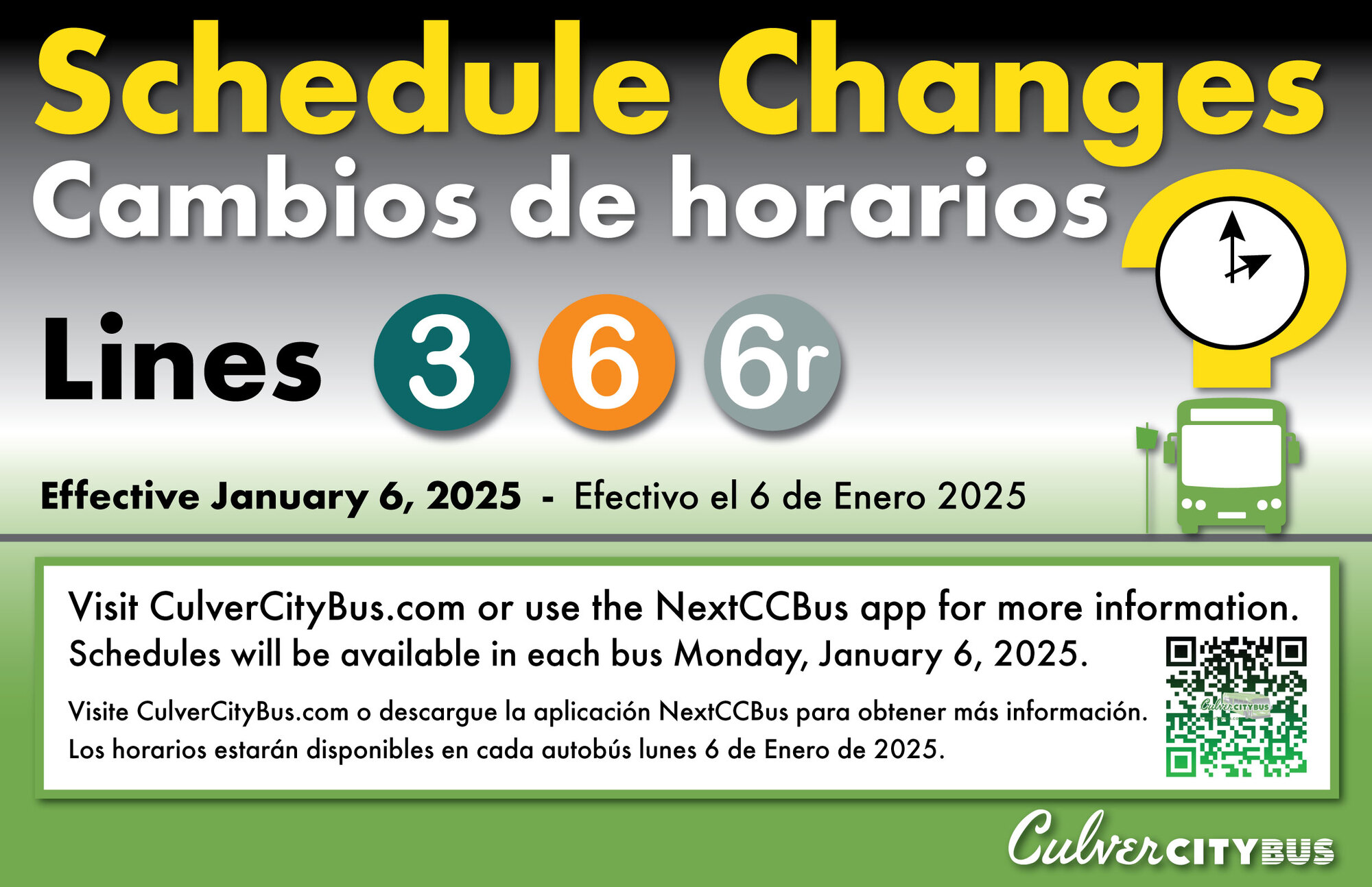 Schedule Changes Lines 3, 6, 6R effective January 6
