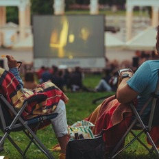 People watching movie in the park