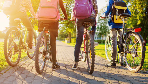 Student Cyclists with Backpacks