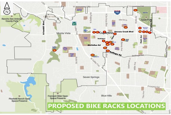 map of proposed bike rack locations