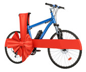 Bike wrapped with red bow