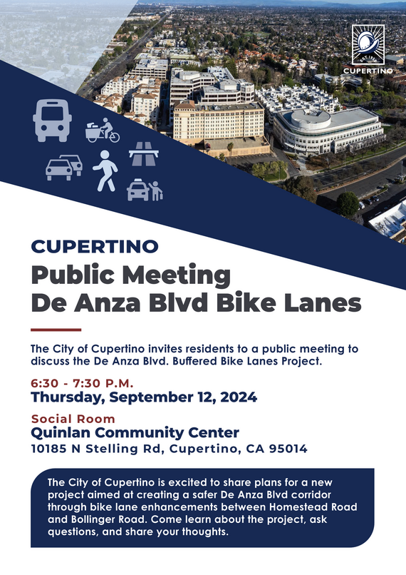 De Anza Boulevard Bike Lanes Public Meeting Flyer - Thursday, September 12