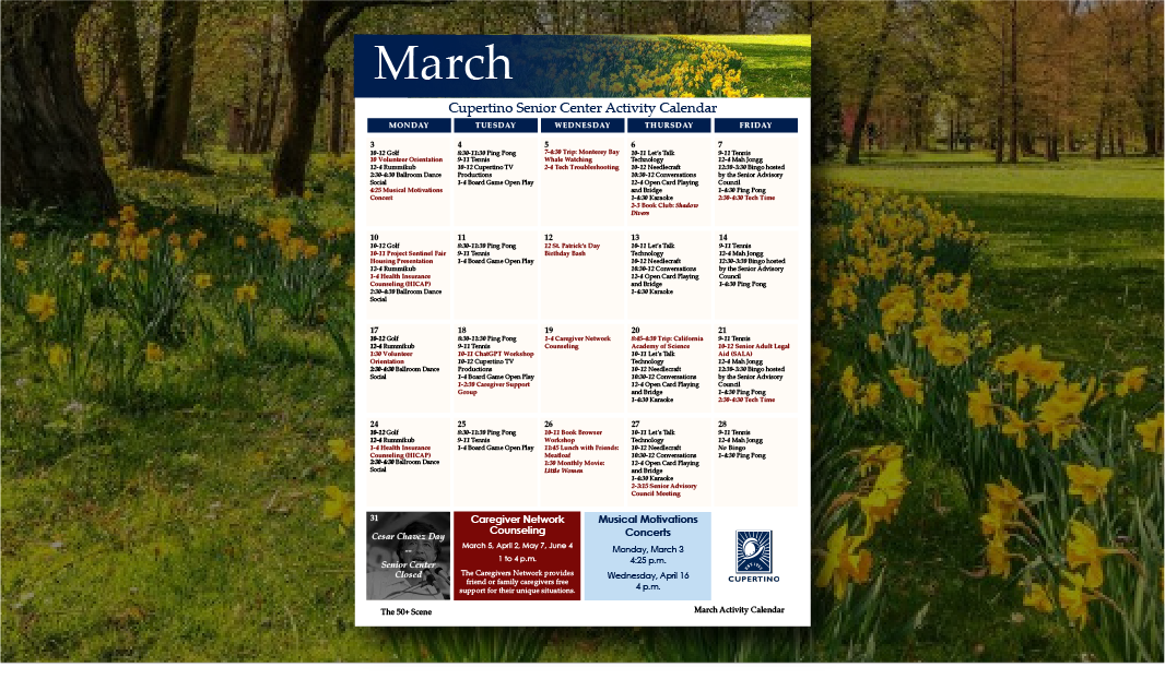 March 2025 50+ Calendar Image 