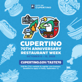 Cupertino 70th Anniversary Restaurant Week October 6 - 12, 2025 cupertino.gov/taste70