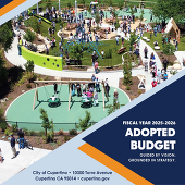 Jollyman Park playground opening with text "Fiscal Year 2025 - 2026 Adopted Budget"