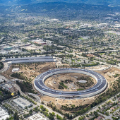 Aerial view of Cupertino with construction of Apple Park