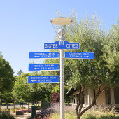 Sister Cities sign at Cupertino Civic Plaza
